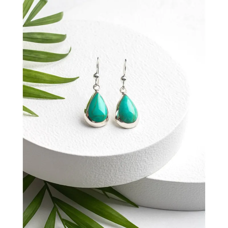 Simulated Green Turquoise Sterling Silver Teardrop Earrings sold by Zulily