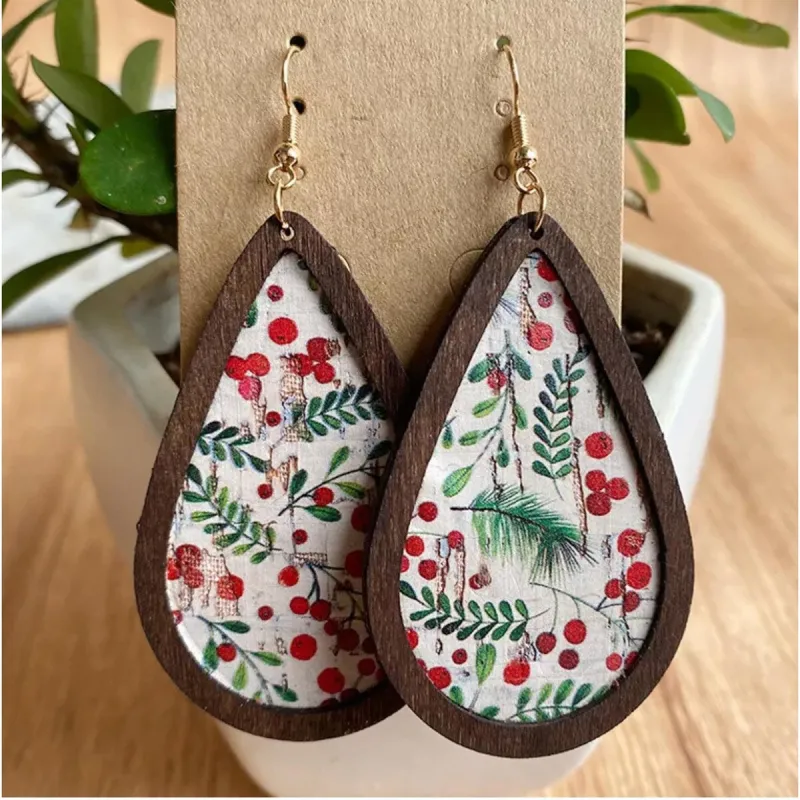Holiday Patterned & Wooden Teardrop Earrings sold by Zulily