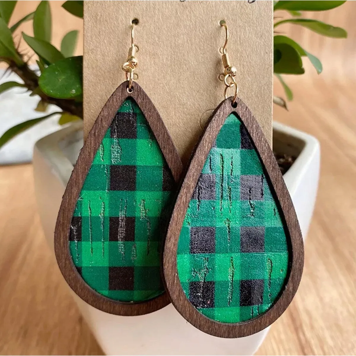 Holiday Patterned & Wooden Teardrop Earrings sold by Zulily product image thumbnail 2