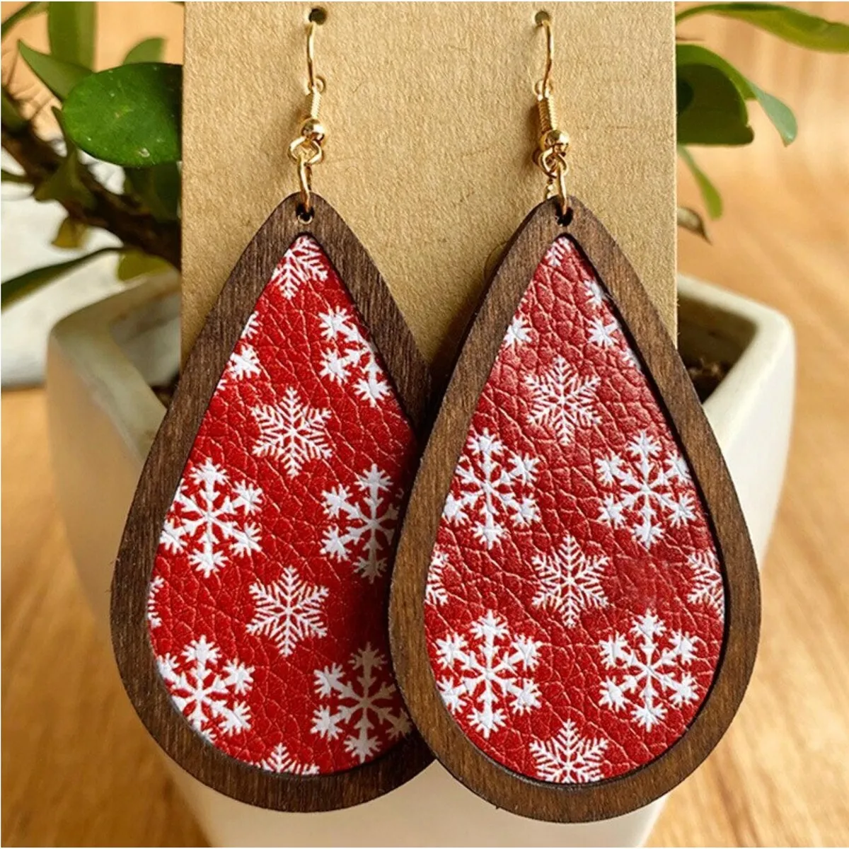 Holiday Patterned & Wooden Teardrop Earrings sold by Zulily product image thumbnail 4