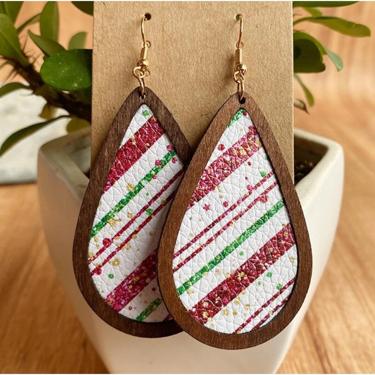 Holiday Patterned & Wooden Teardrop Earrings sold by Zulily product image thumbnail 3