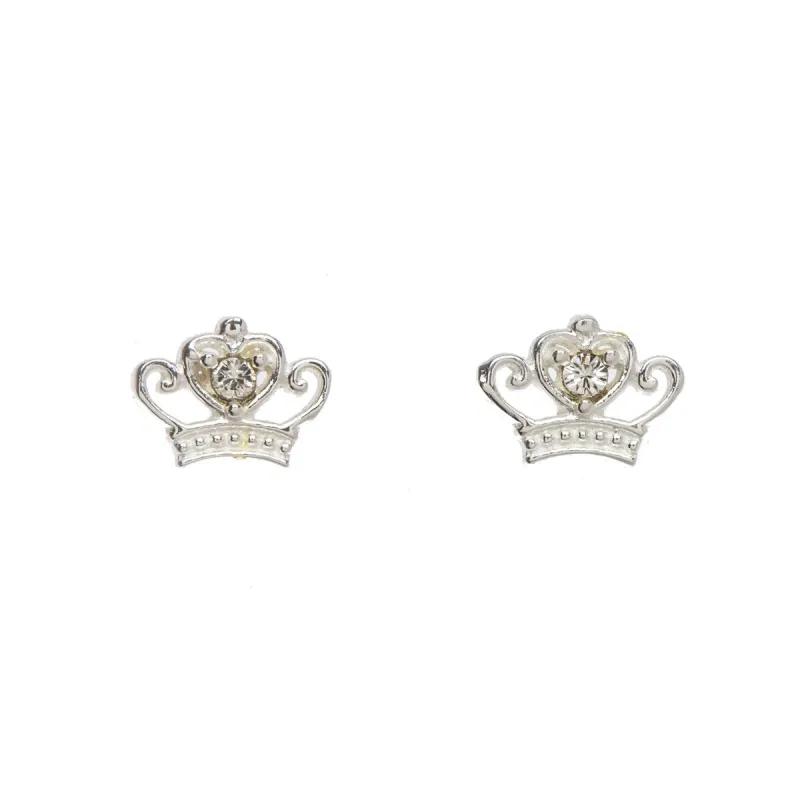 Sterling Silver Cubic Zirconia Dainty Crown Stud Earrings sold by Zulily