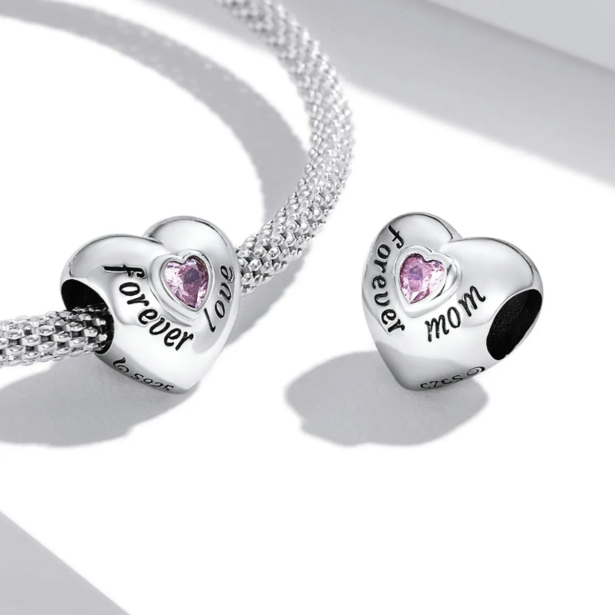 Pink Cubic Zirconia & Sterling Silver 'Forever Mom' Heart Charm sold by Zulily product image thumbnail 3