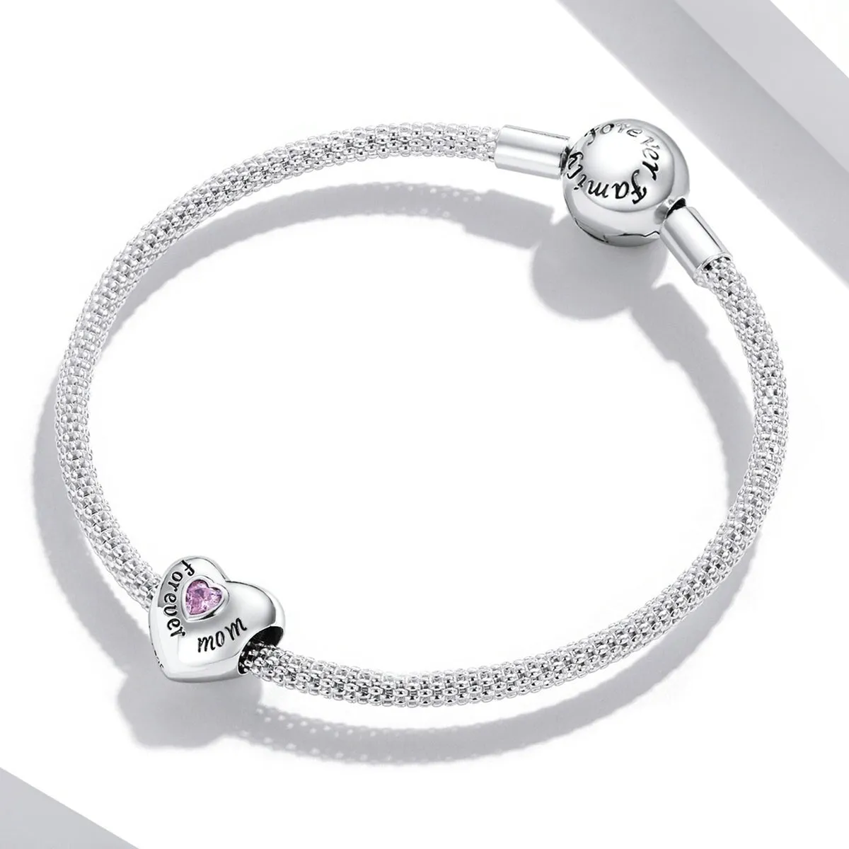 Pink Cubic Zirconia & Sterling Silver 'Forever Mom' Heart Charm sold by Zulily product image thumbnail 2