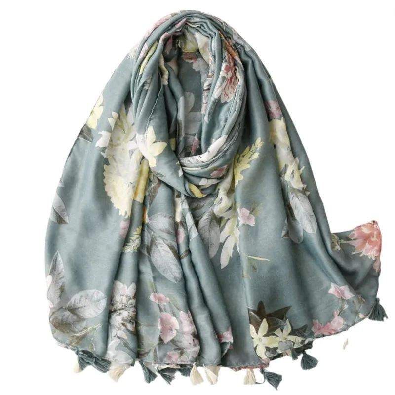 Vintage Sage Botanical Floral Scarf with Tassels sold by Zulily