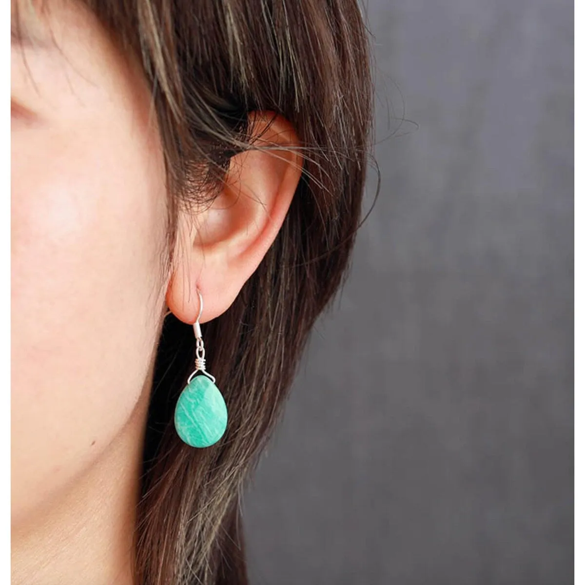 Silvertone Teardrop Amazonite Drop Earrings sold by Zulily product image thumbnail 2