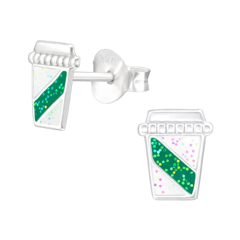 Sterling Silver Green White Coffee Cup Stud Earrings made by Zulily