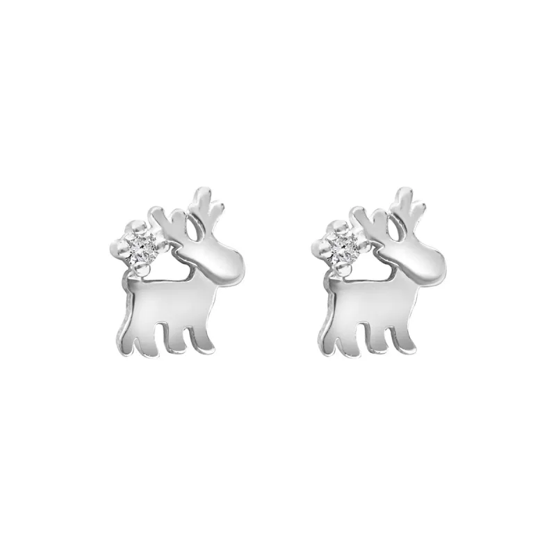 Sterling Silver Cubic Zirconia Cute Reindeer Stud Earrings sold by Zulily