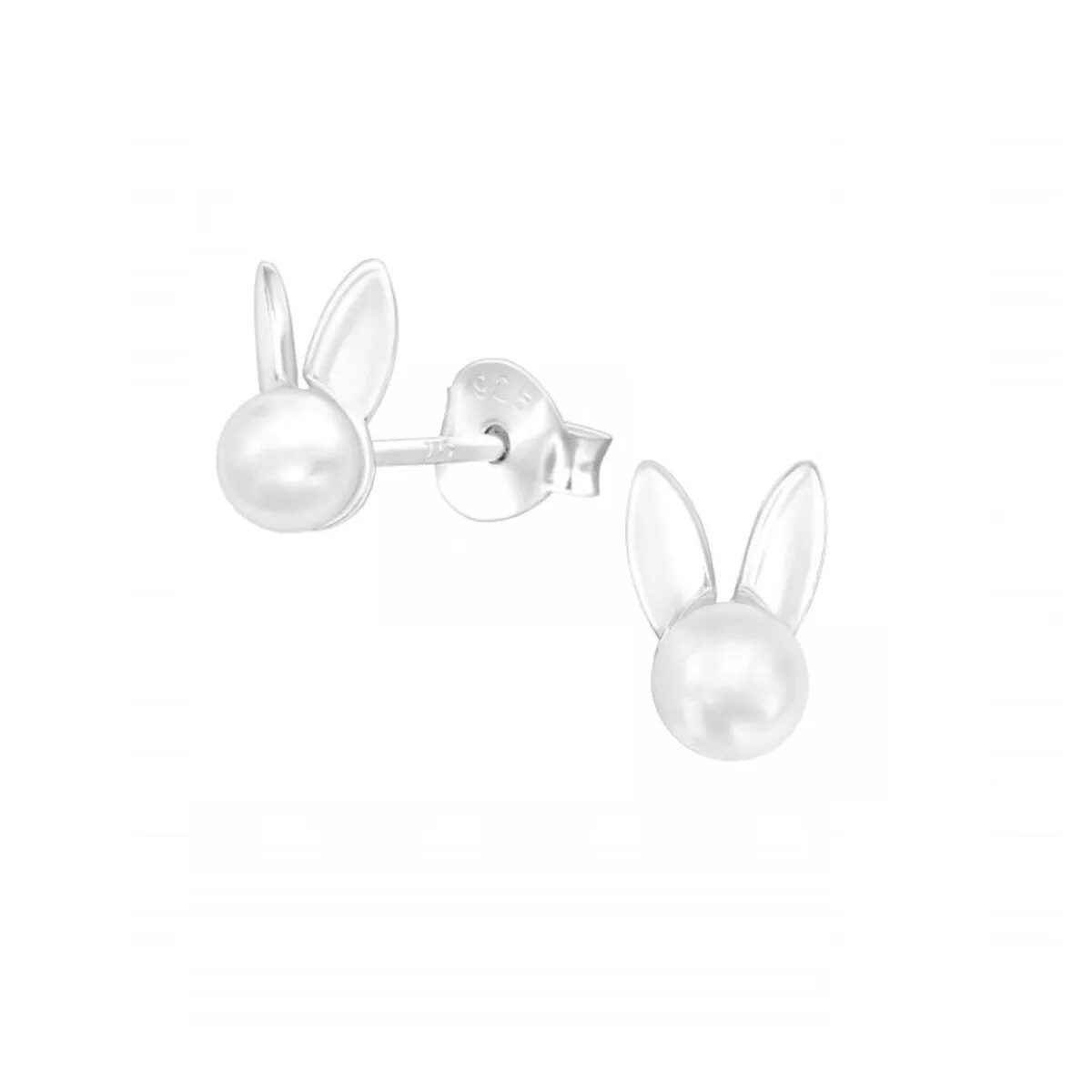 Sterling Silver Imitation Pearl Bunny Stud Earrings (122320-20) sold by Zulily