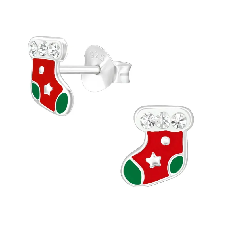 Sterling Silver & Cubic Zirconia Red Christmas Stocking Stud Earrings sold by Zulily