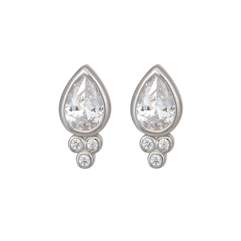 Sterling Silver Cubic Zirconia Teardrop And Triplet Stud Earrings sold by Zulily