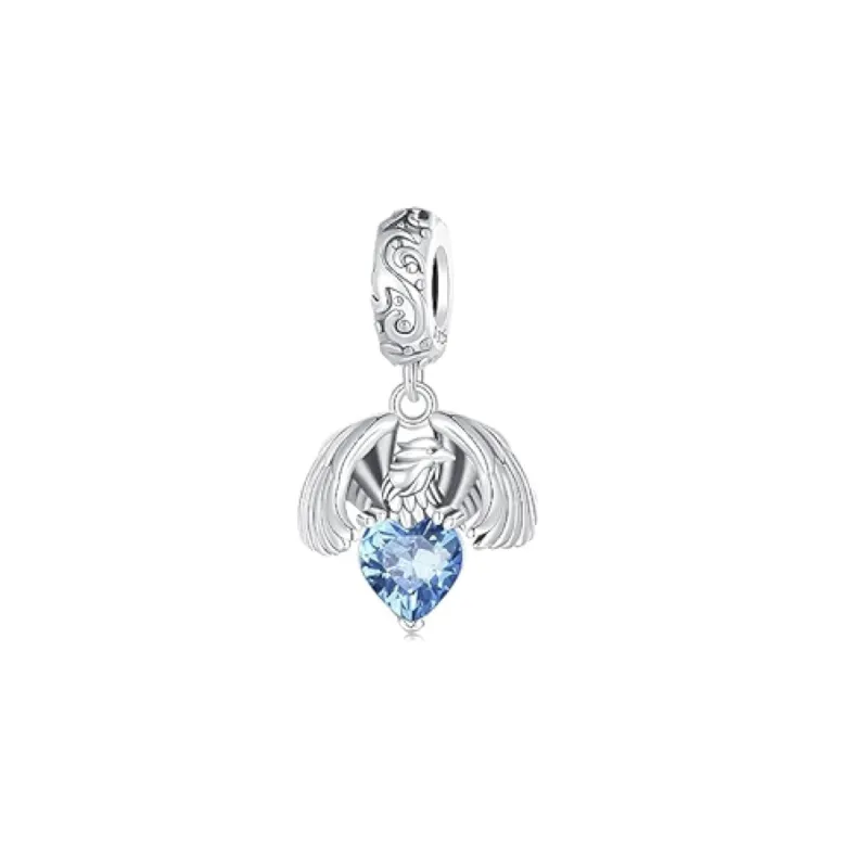 Sterling Silver & Blue CZ Winged Heart Dangling Bracelet Charm sold by Zulily