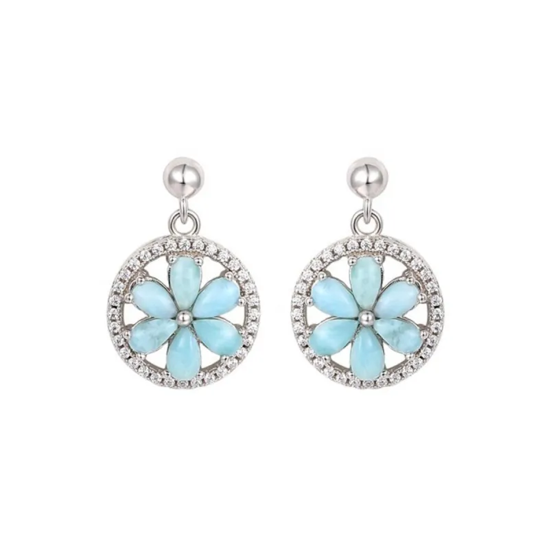 Sky Blue Larimar & Sterling Silver Floral Drop Earrings sold by Zulily