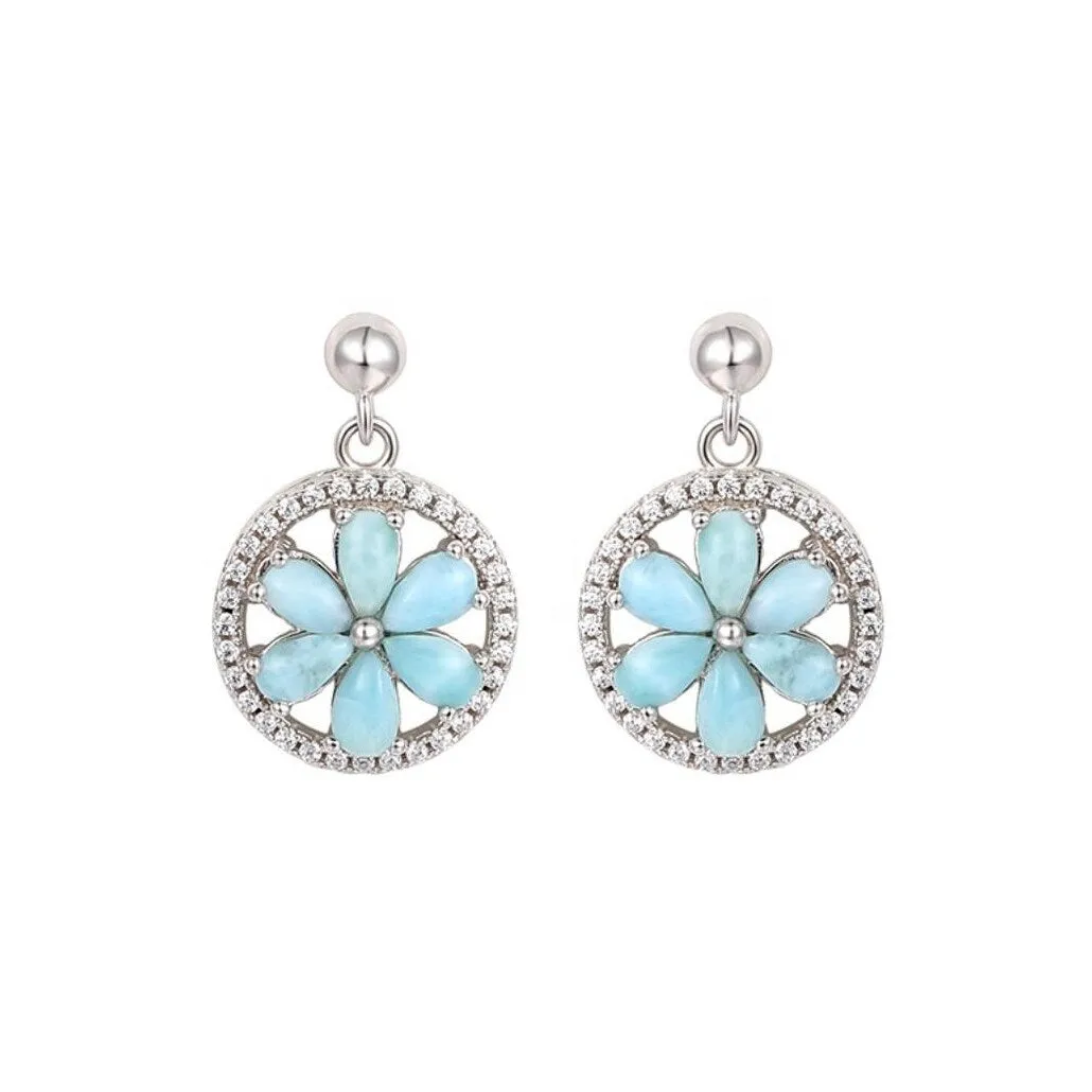 Sky Blue Larimar & Sterling Silver Floral Drop Earrings sold by Zulily