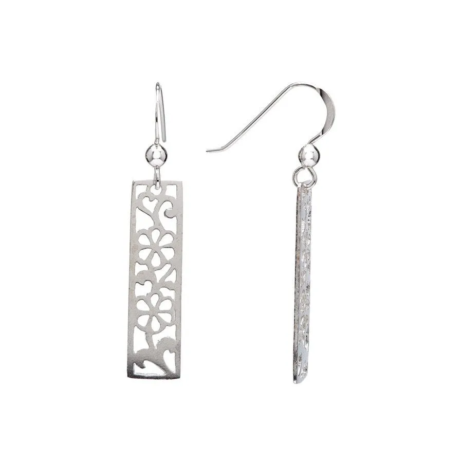 Sterling Silver Openwork Floral Rectangular Drop Earrings sold by Zulily