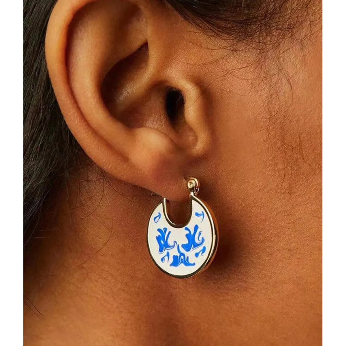 Goldtone White & Blue Marbled Circular Earrings sold by Zulily product image thumbnail 3
