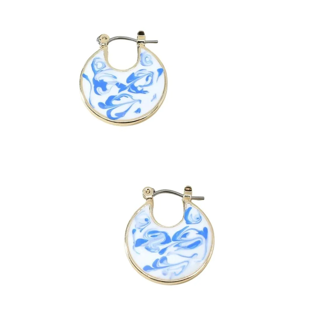 Goldtone White & Blue Marbled Circular Earrings sold by Zulily