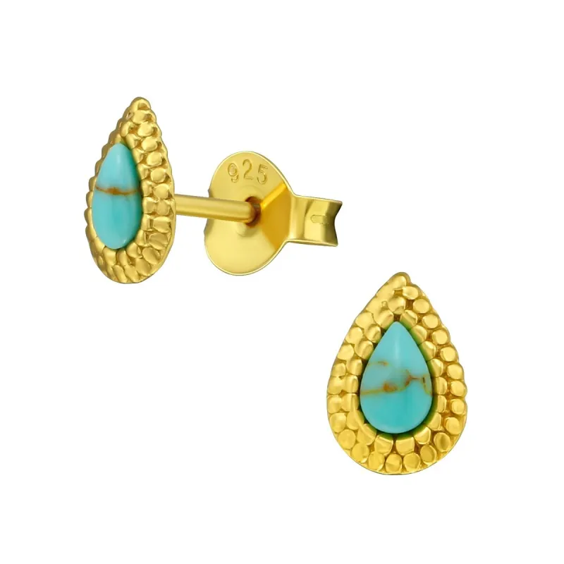 Teal Howlite & Sterling Silver 18k Gold-Plated Teardrop Stud Earrings sold by Zulily