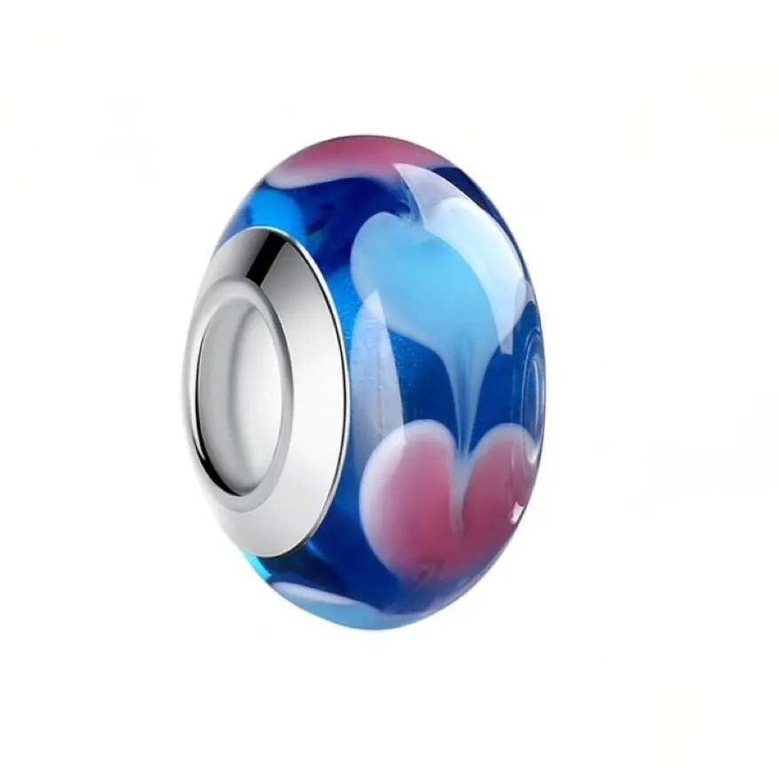 Sterling Silver Blue Pink Hearts Glass Bead Charm sold by Zulily