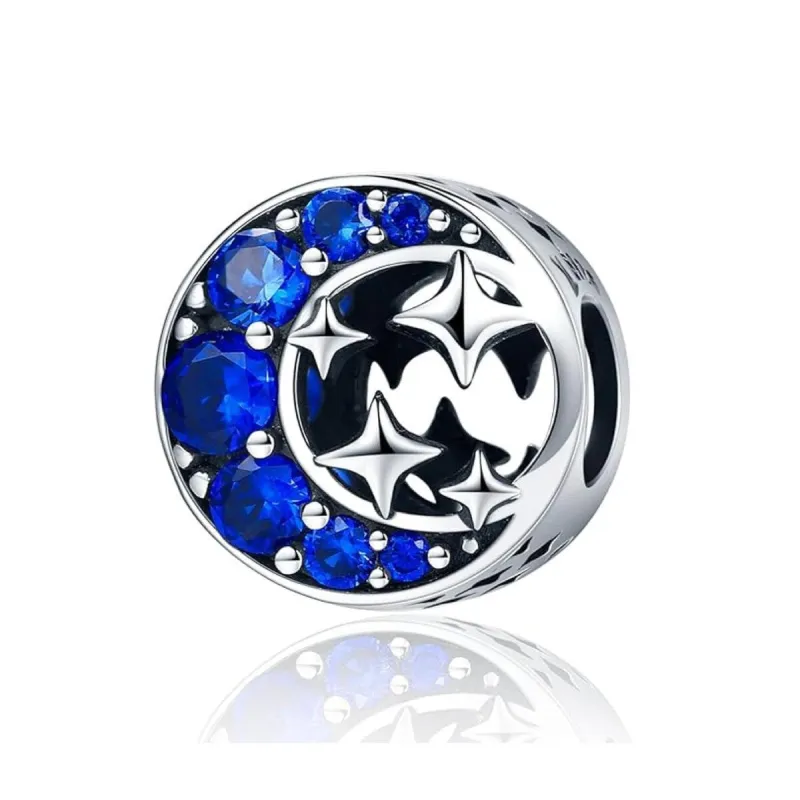 Sterling Silver & Sapphire Blue CZ Moon & Stars Bracelet Charm sold by Zulily