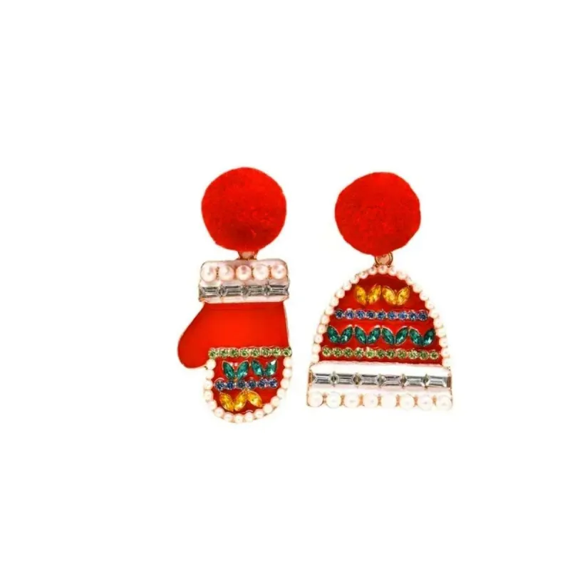 Red & Multi Colored Asymmetrical Pom Pom Mitten Drop Earrings sold by Zulily