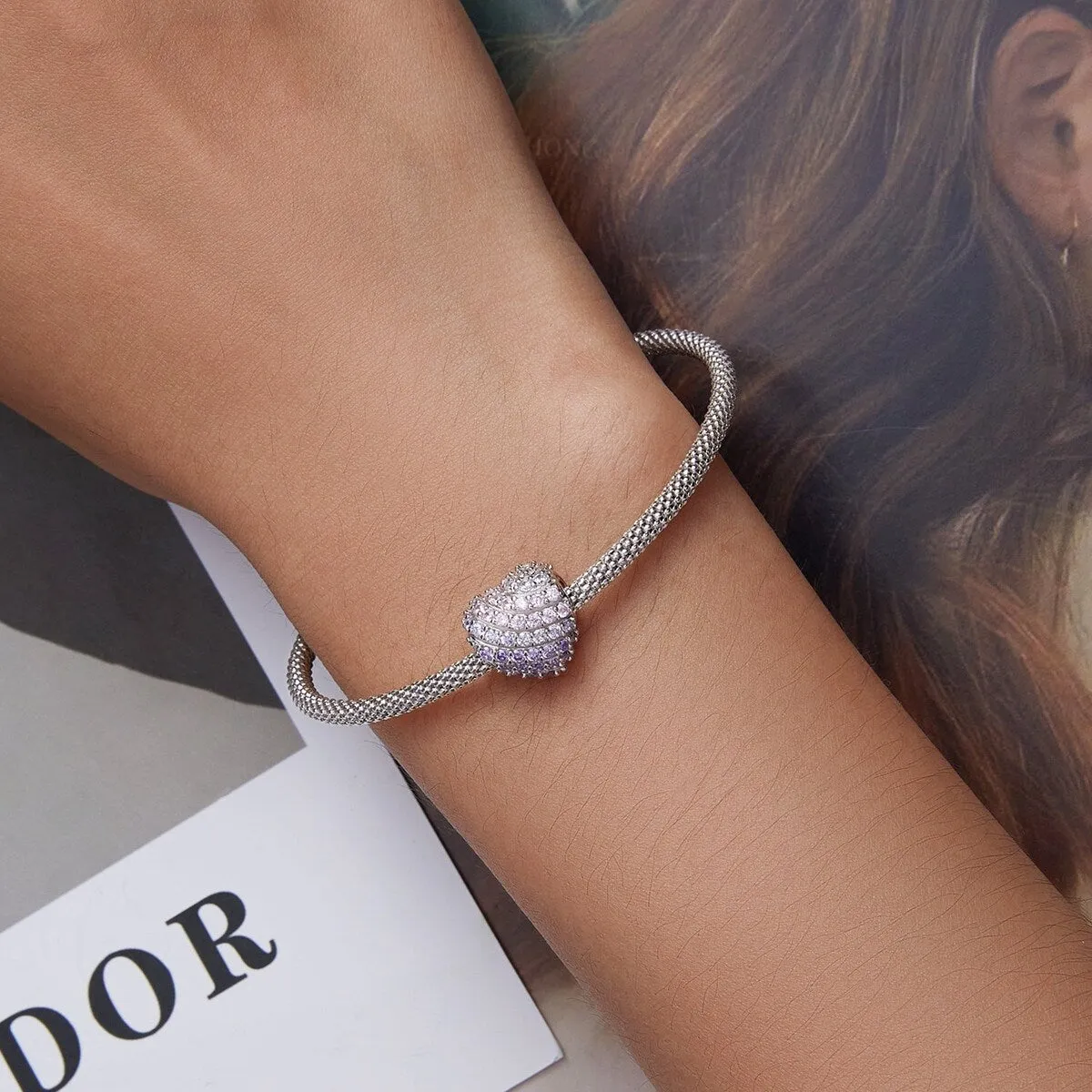 Pink Ombré Cubic Zirconia & Sterling Silver Heart Charm sold by Zulily product image thumbnail 4