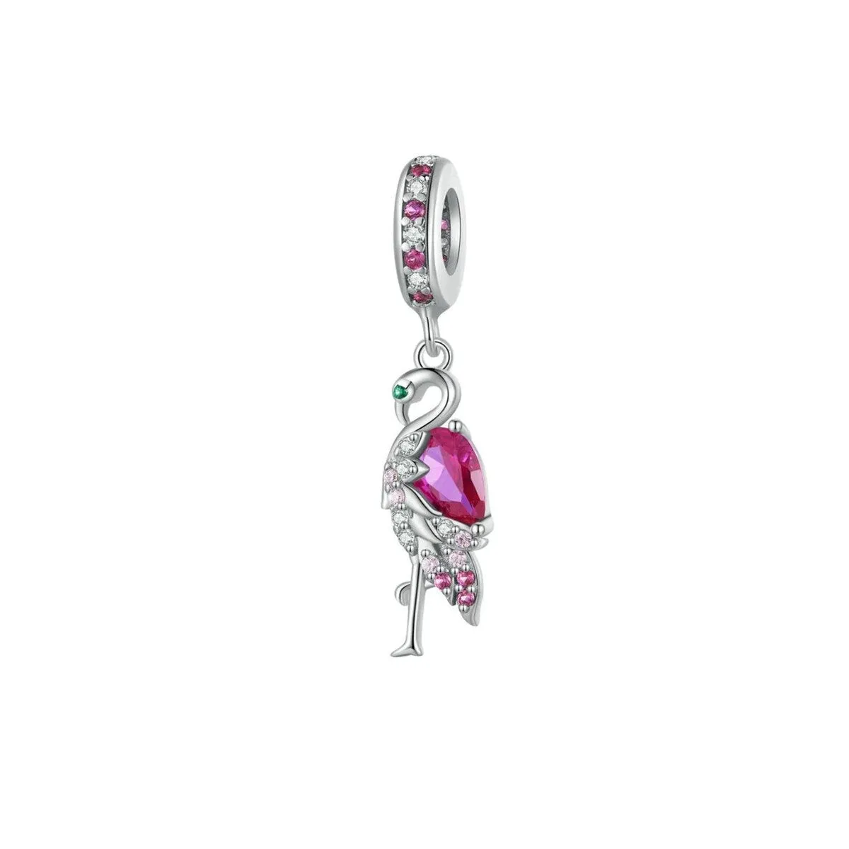 Fuchsia Cubic Zirconia & Sterling Silver Flamingo Charm sold by Zulily