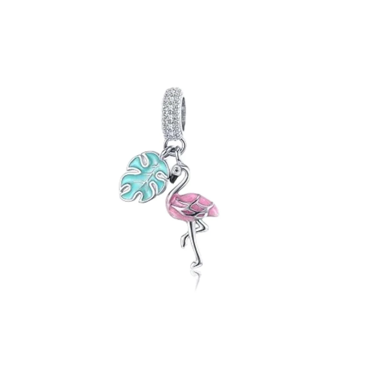 Sterling Silver Pink Flamingo & Green Leaf Bracelet Charm sold by Zulily product image thumbnail 2