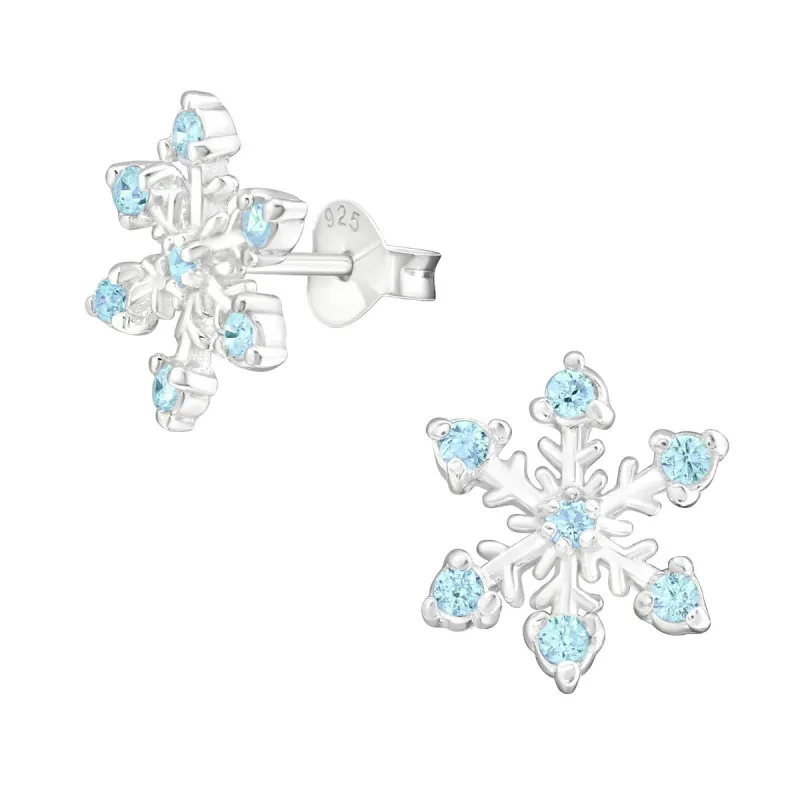 Sterling Silver Aqua Cubic Zirconia Snowflake Stud Earrings sold by Zulily