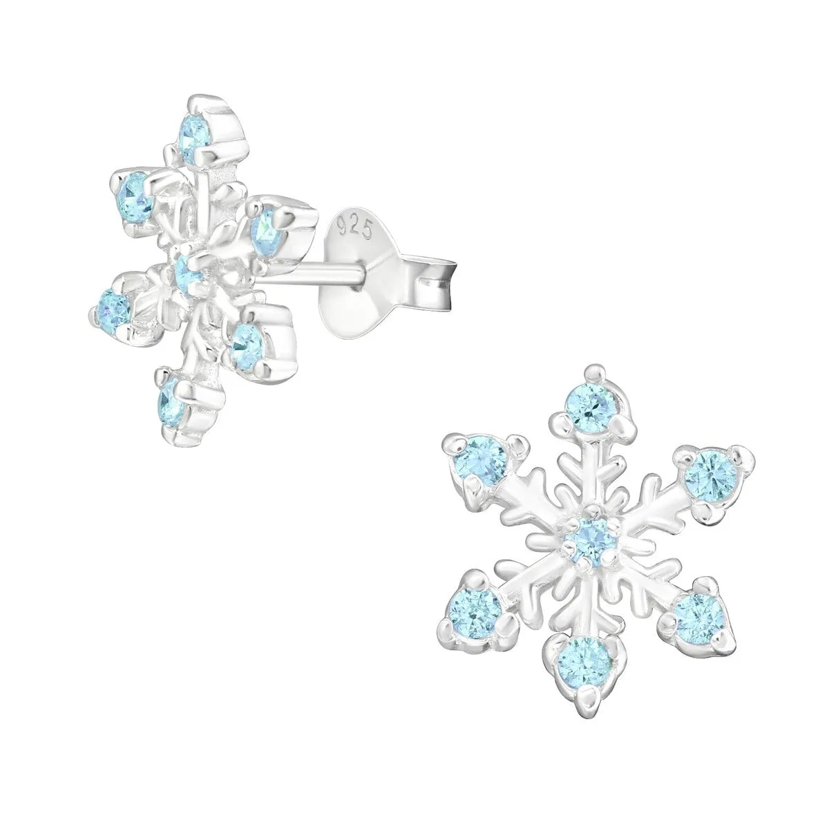 Sterling Silver Aqua Cubic Zirconia Snowflake Stud Earrings sold by Zulily