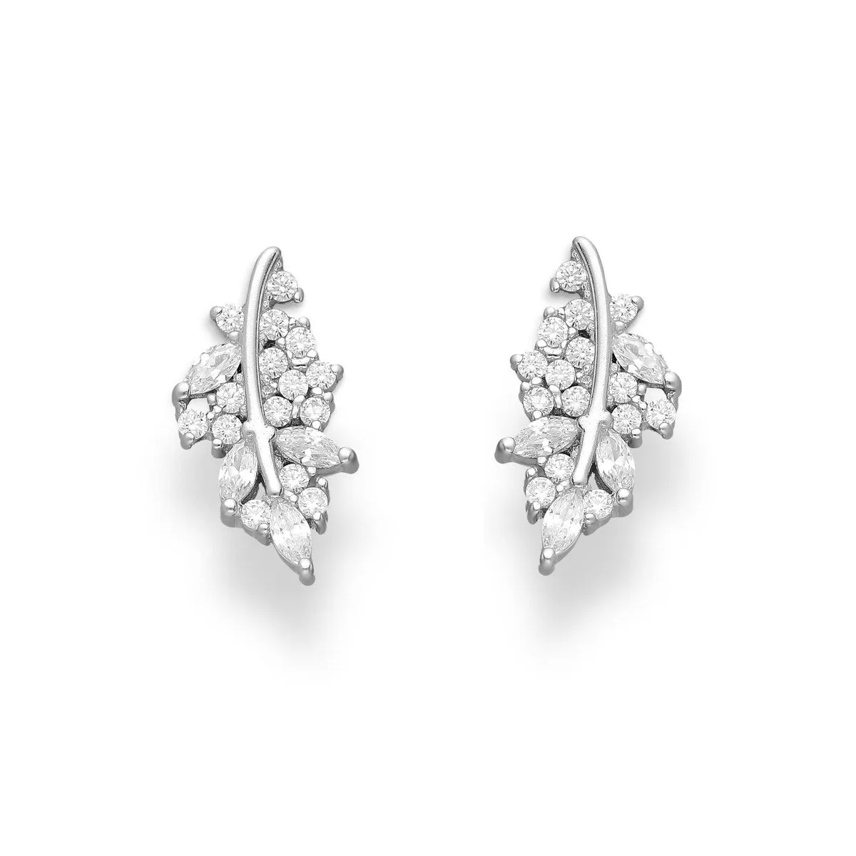 Sterling Silver Cubic Zirconia Clustered Leaf Stud Earrings sold by Zulily