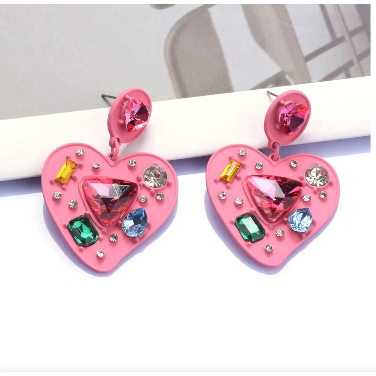 Pink Heart & Multi Colored Crystal Drop Stud Earrings sold by Zulily product image thumbnail 2