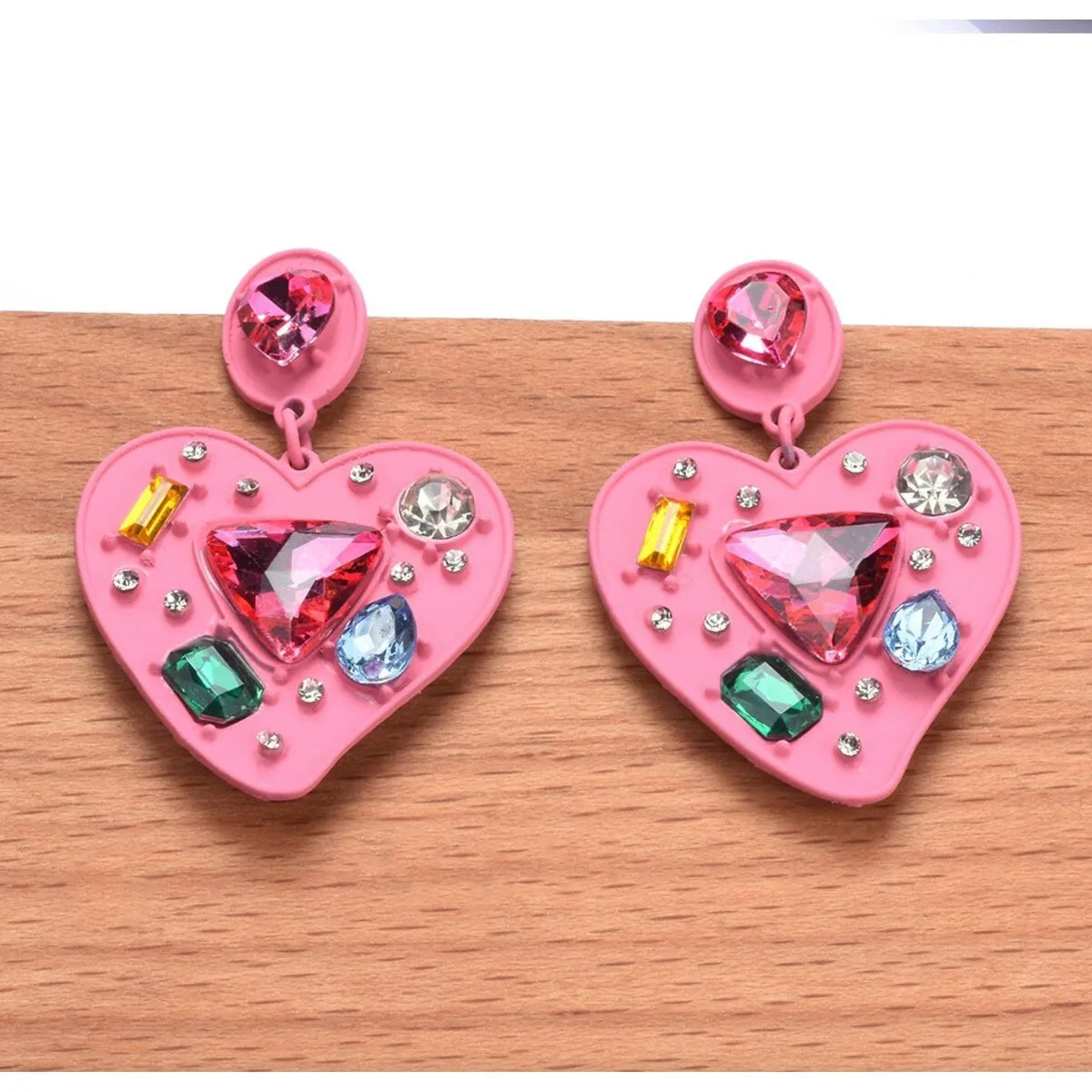 Pink Heart & Multi Colored Crystal Drop Stud Earrings sold by Zulily product image thumbnail 3