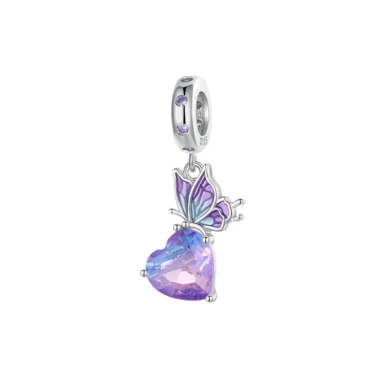 Purple Cubic Zirconia & Sterling Silver Heart Charm sold by Zulily