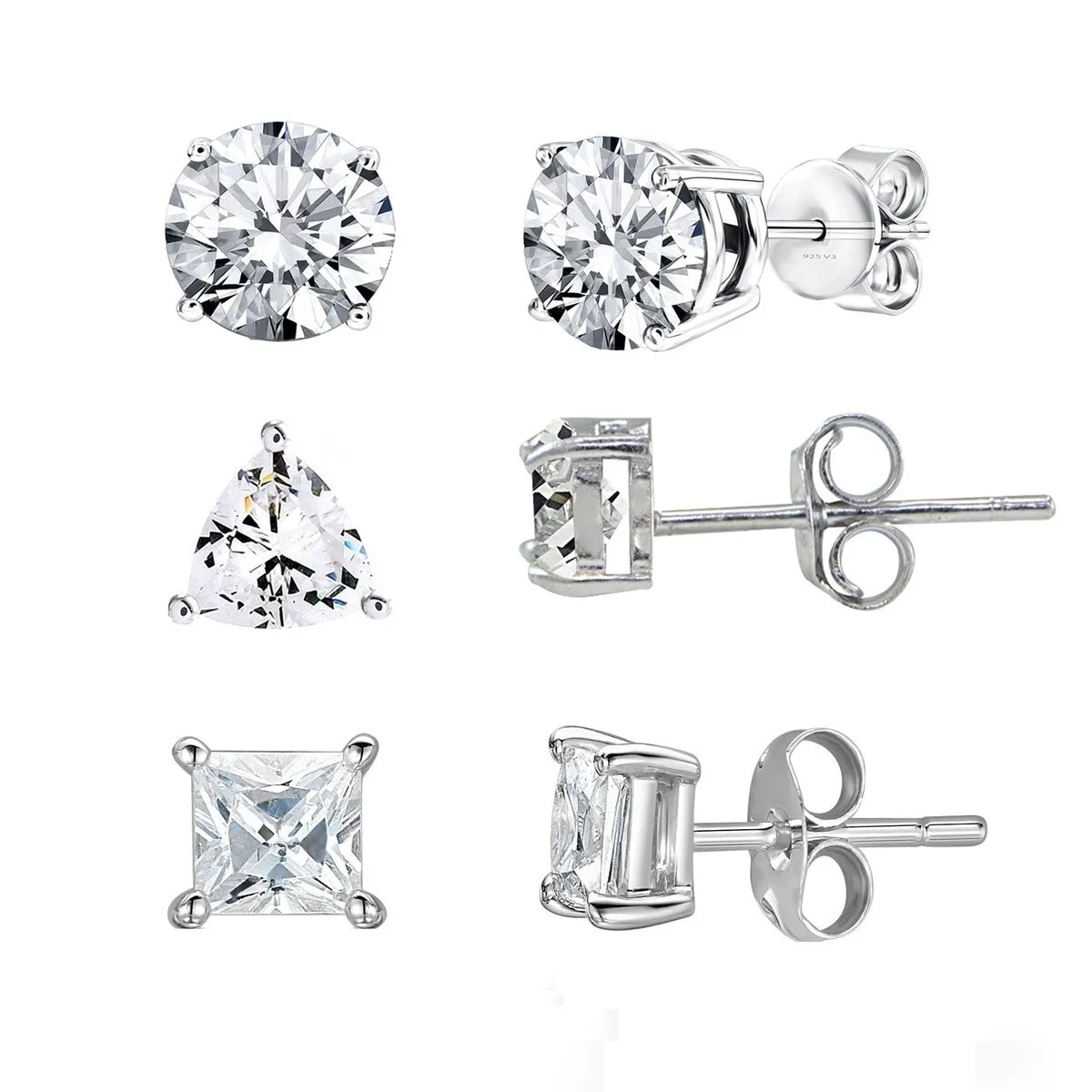 Set of 3 Sterling Silver Multishape Natural White Topaz Stud Earrings sold by Zulily product image thumbnail 2