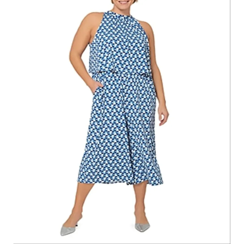 Leota Women's Sunrise Geo Sea Of Belize Marshmallow Lord & Taylor Skyler Cropped Jumpsuit Dress Blue Size 3X sold by Zulily