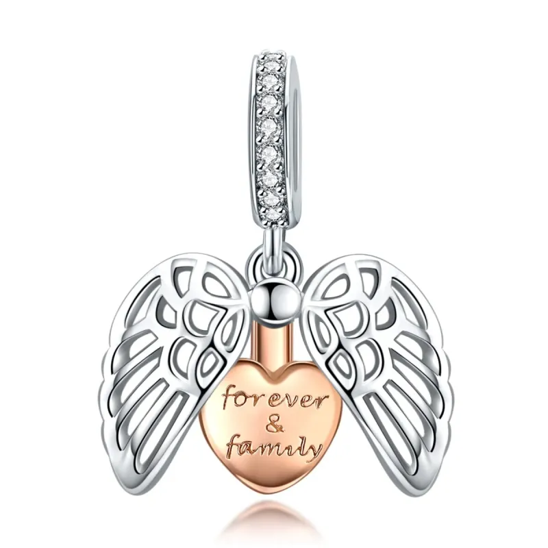 Sterling Silver 'Forever Family' Heart & Angel Wing Charm sold by Zulily