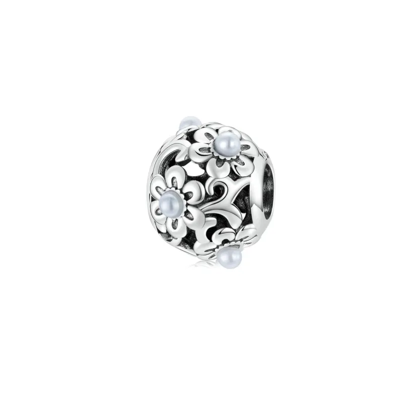Imitation Pearl & Sterling Silver Daisy Round Bead Charm sold by Zulily
