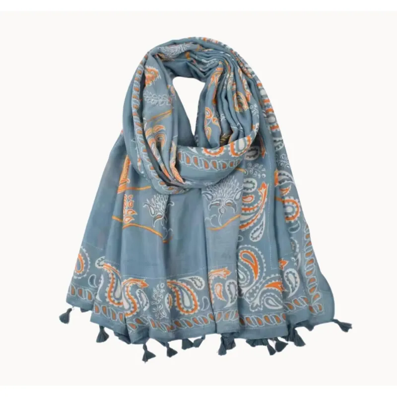 Steel Blue and Tangerine Paisley Scarf with Tassels sold by Zulily