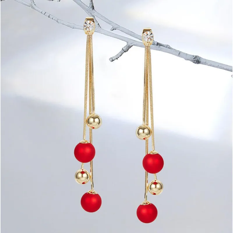 Goldtone & Red Chain Ball Drop Earrings sold by Zulily