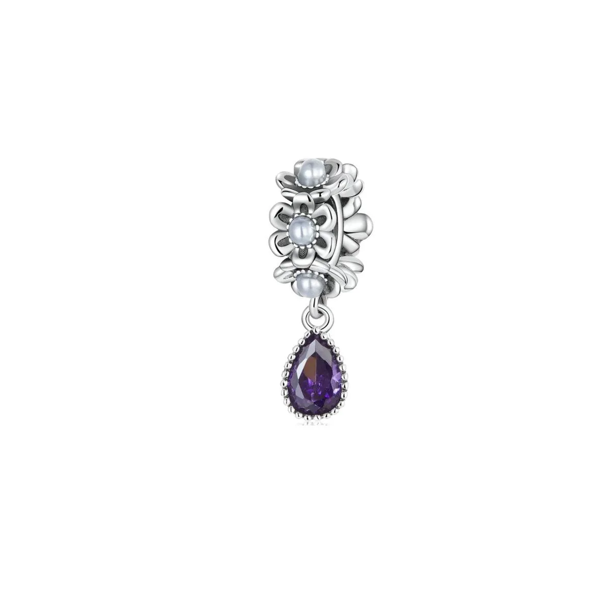 Purple Cubic Zirconia & Sterling Silver Daisy Teardrop Charm sold by Zulily