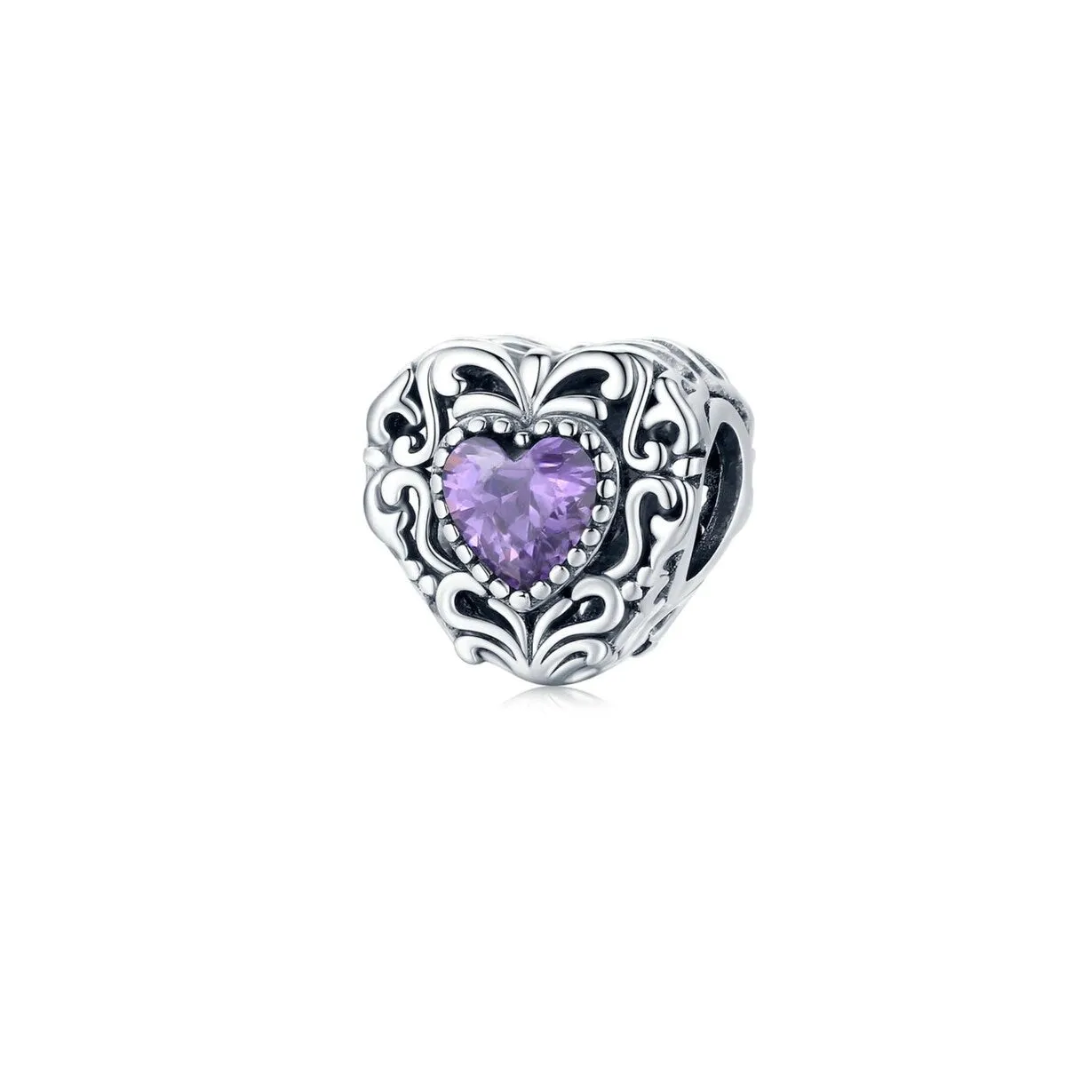Purple Cubic Zirconia & Sterling Silver Floral Heart Charm sold by Zulily