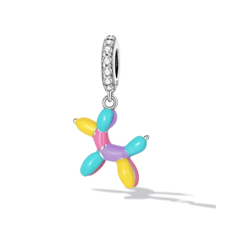 Sterling Silver Multi Colored Balloon Dog Cubic Zirconia Dangling Charm sold by Zulily
