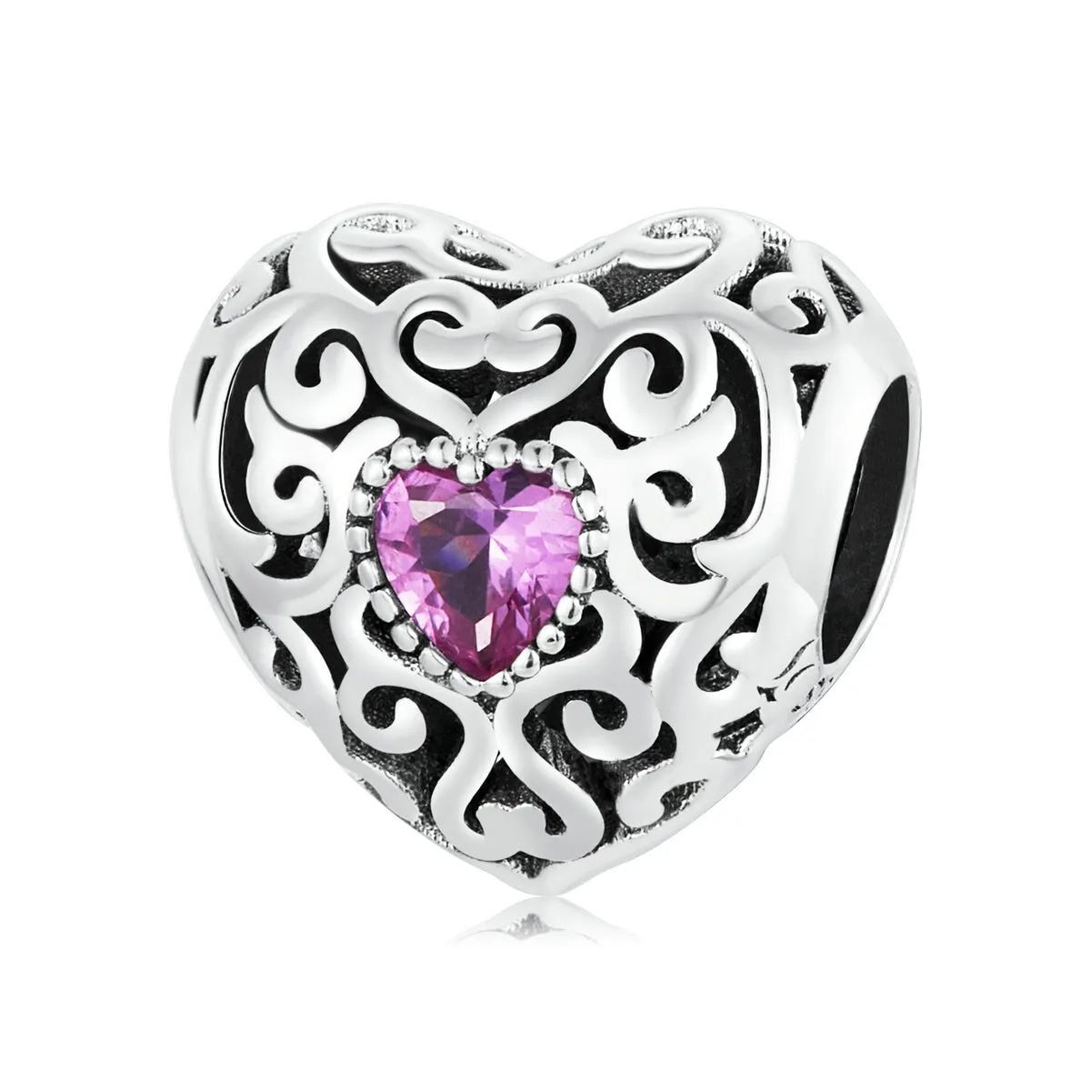 Pink Cubic Zirconia & Sterling Silver Branched Heart Charm sold by Zulily
