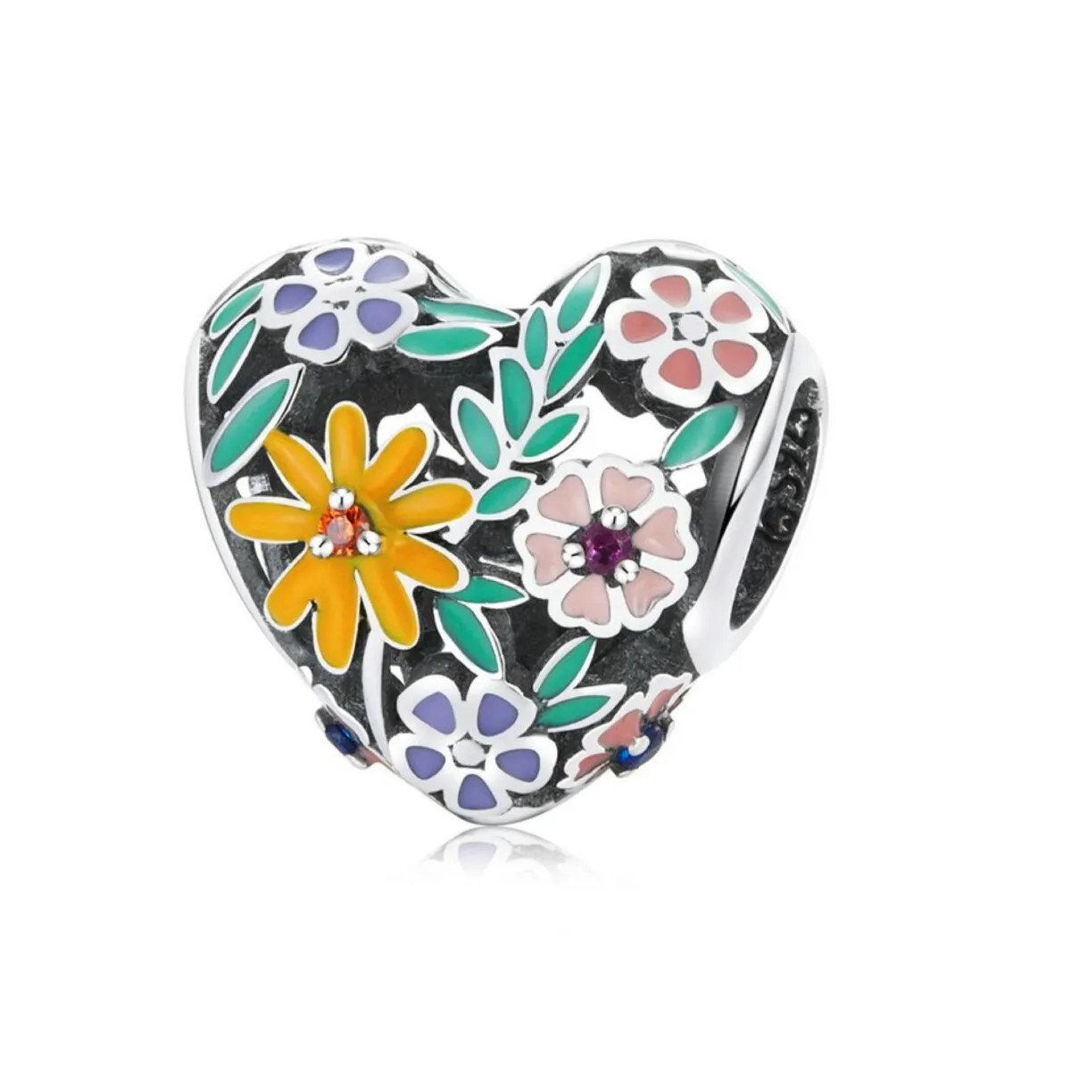 Sterling Silver Multi Colored Floral Heart Charm sold by Zulily