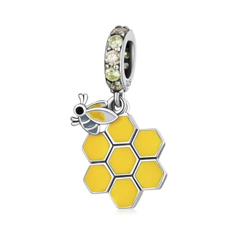 Sterling Silver Yellow Honeycomb Bee Dangling Charm sold by Zulily
