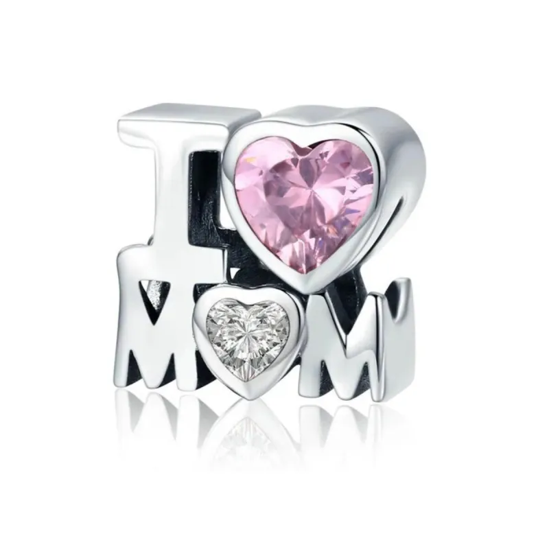 Sterling Silver Pink CZ 'I Love Mom' Bracelet Charm sold by Zulily