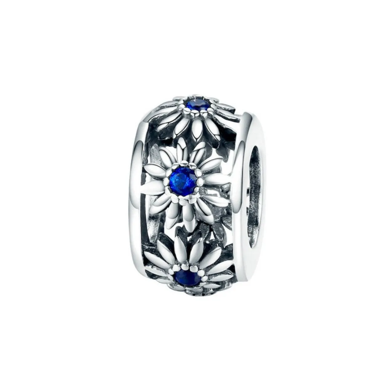 Blue Cubic Zirconia & Sterling Silver Flower Rondelle Charm sold by Zulily