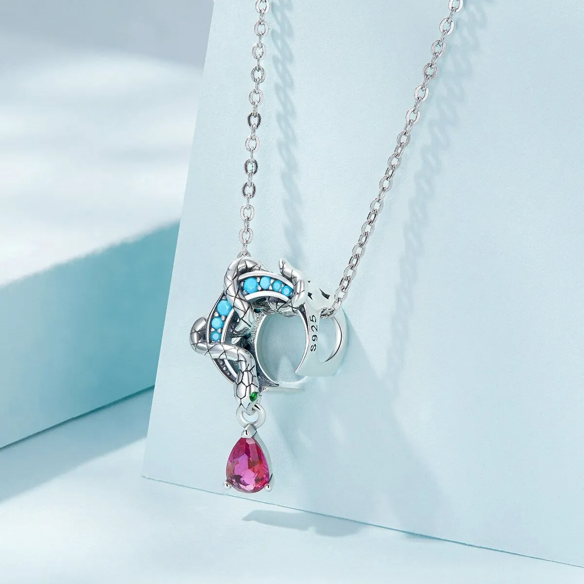 Sterling Silver Wrapped Snake on Moon with Pink Cz Teardrop Charm sold by Zulily product image thumbnail 2