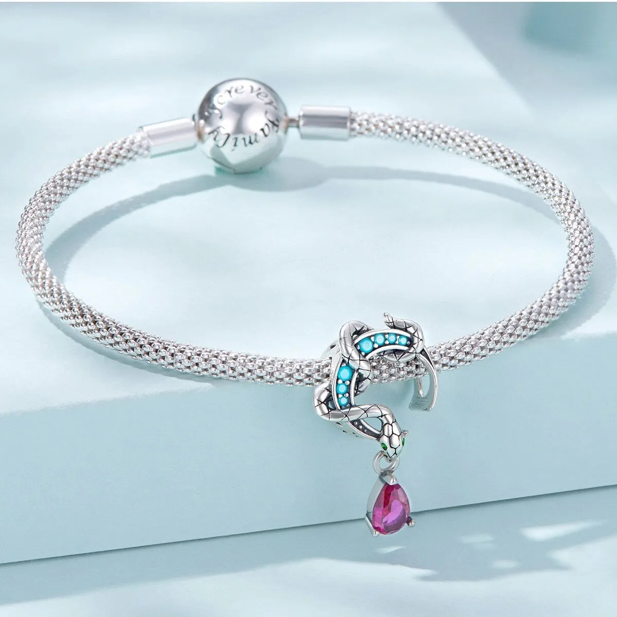 Sterling Silver Wrapped Snake on Moon with Pink Cz Teardrop Charm sold by Zulily product image thumbnail 3